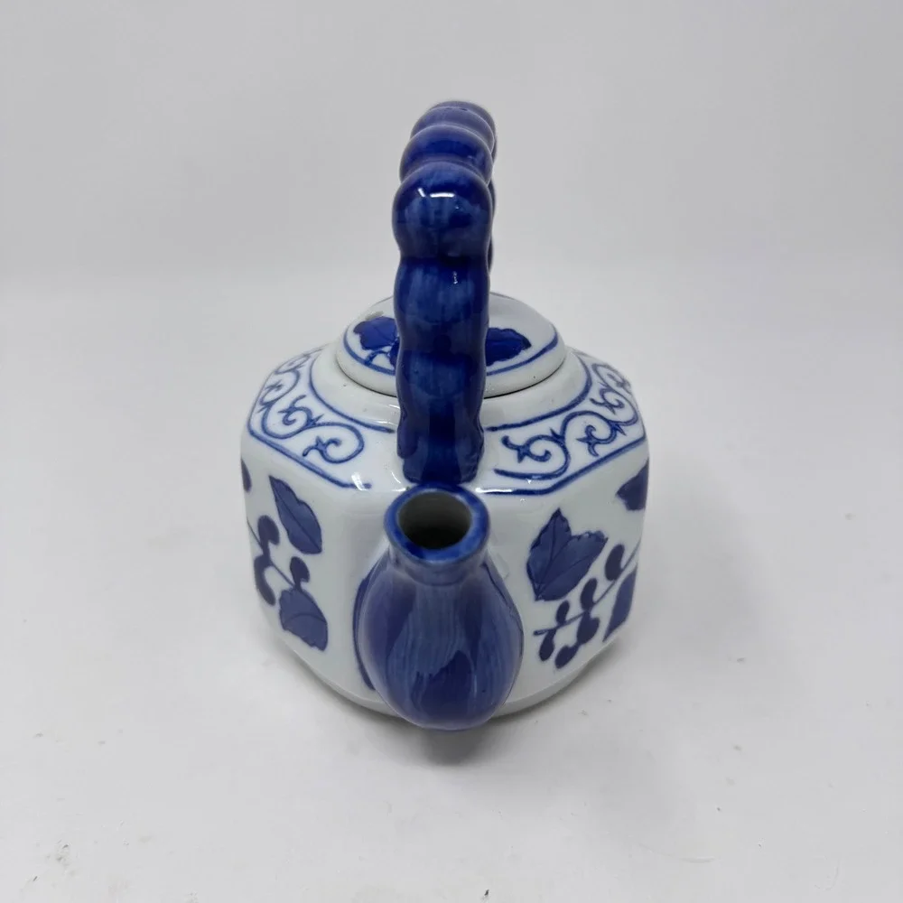 Blue and White Porcelain Teapot Floral Vine Design China Decorative Small